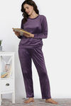 Zivame Knit Poly Velour Loungewear Set - Purple Pennat — thumbnail 1